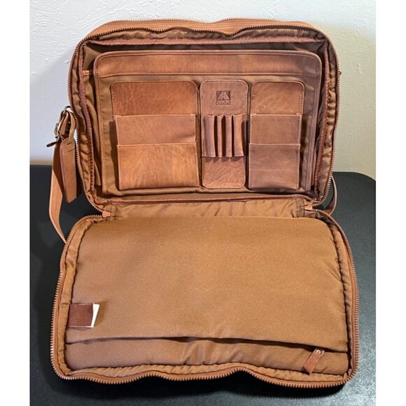 Brown / Tan Leather Satchel Messenger Bag Expandable Shoulder Strap & Handles - Picture 2 of 16